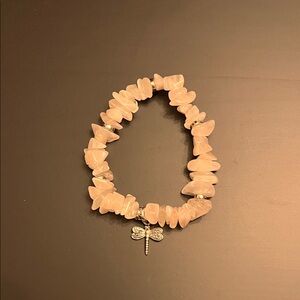 Hand Crafted Pink Stone Bracelet with Dragonfly Charm